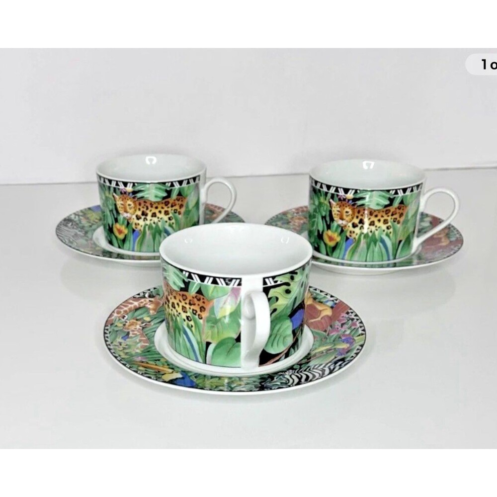 1996 Ultra PORCELAIN by Sakura Magic Jungle 3 Cups & 3 Saucers -2 Sets Available